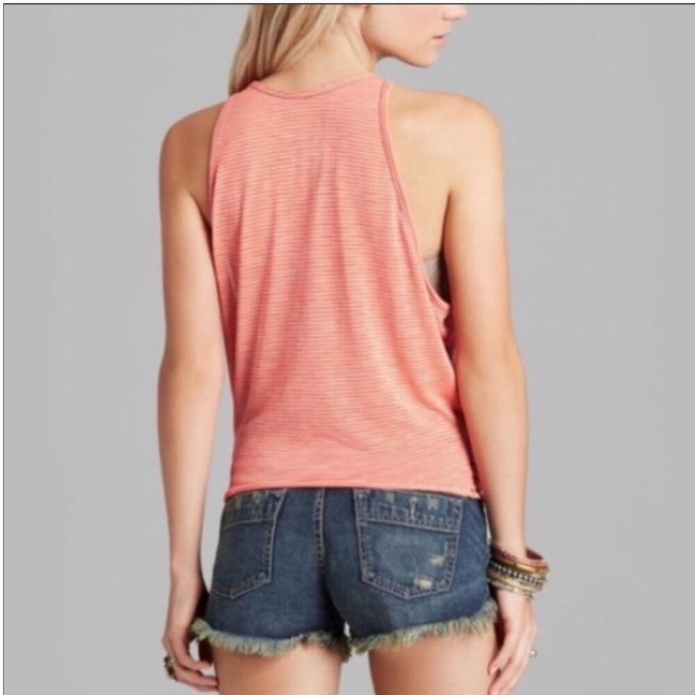 We The Free People Striped Sedgwick Tank Top Shirt Coral Gray Oversized Size XS - Picture 6 of 10